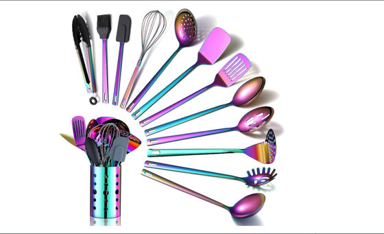 Phthalatefree Stainless Steel Kitchen Utensil Sets , Rainbow Cooking Utensils