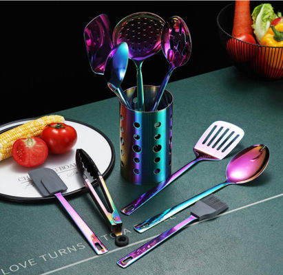 Phthalatefree Stainless Steel Kitchen Utensil Sets , Rainbow Cooking Utensils