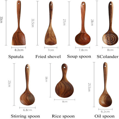 Teak Wooden Kitchen Utensil Set LFGB Approved Tasteless BPA Free