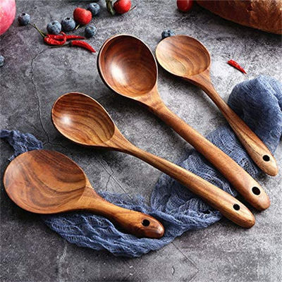 Teak Wooden Kitchen Utensil Set LFGB Approved Tasteless BPA Free