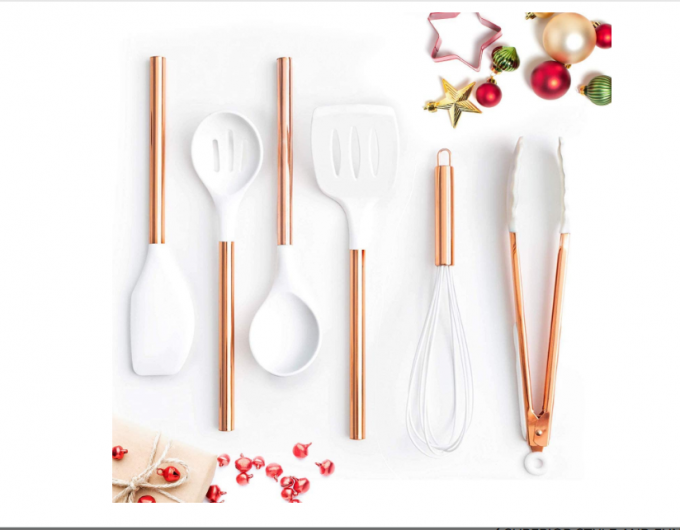 Weißes Silikon und kupferne Kochgeräte für das moderne Kochen und das Dienen, Edelstahl-kupferne Umhüllungs-Gerät-ideale Spachtel